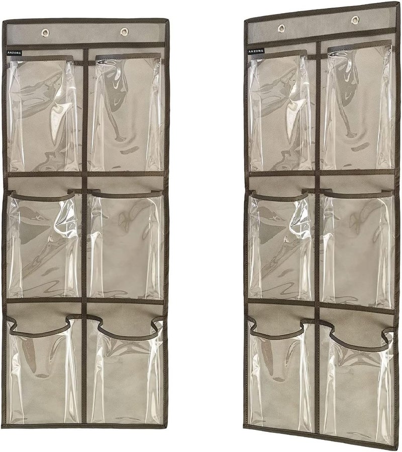 ANZORG 2 Packs Over The Door Hanging Closet Shoes Holder Organizer Shoe Storage Shoe Rack with 6 Pockets (Clear PVC Pockets) - Image 1